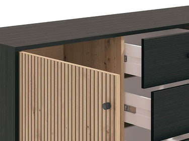 Clifton Slatted Artisan Oak Effect and Black Sideboard: Modern Storage Unit - UK Luxury Furniture